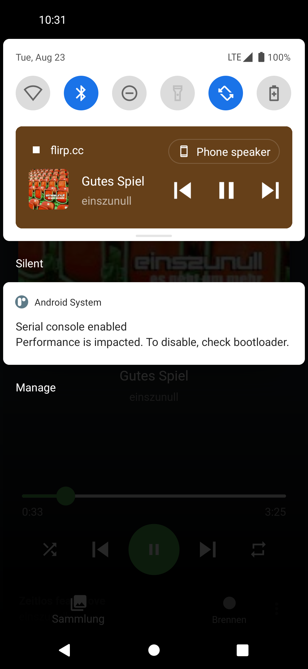 Notification panel with media controls showing background playback